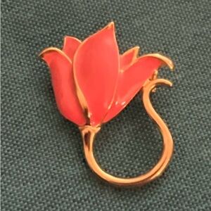 Brooch Pin Pink Tulip Flower Goldtone Metal Vintage Flowers Easter Valentines